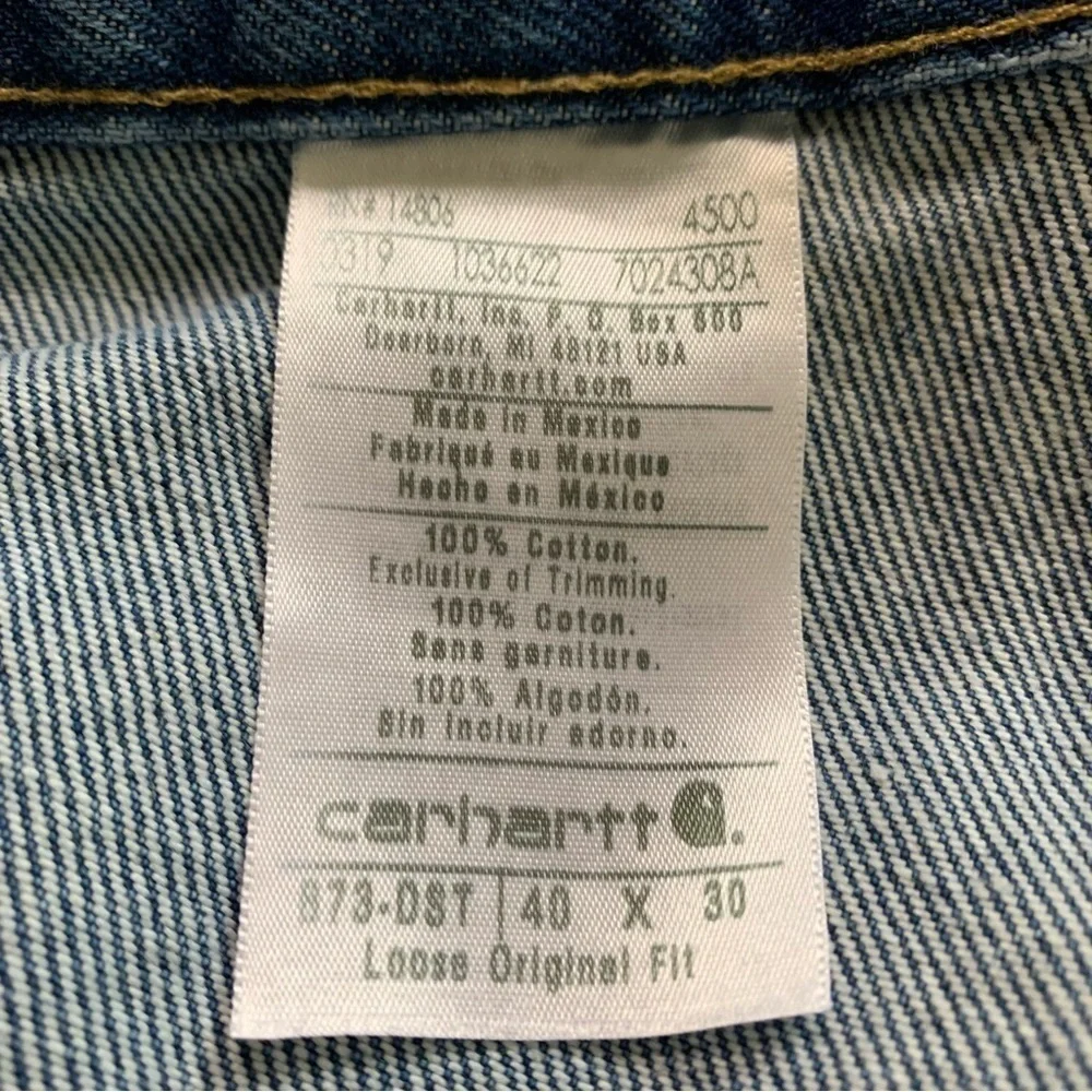 Carhartt Cargo Double Front Jeans 40x25 Loose Original Fit Leather Patch Logo